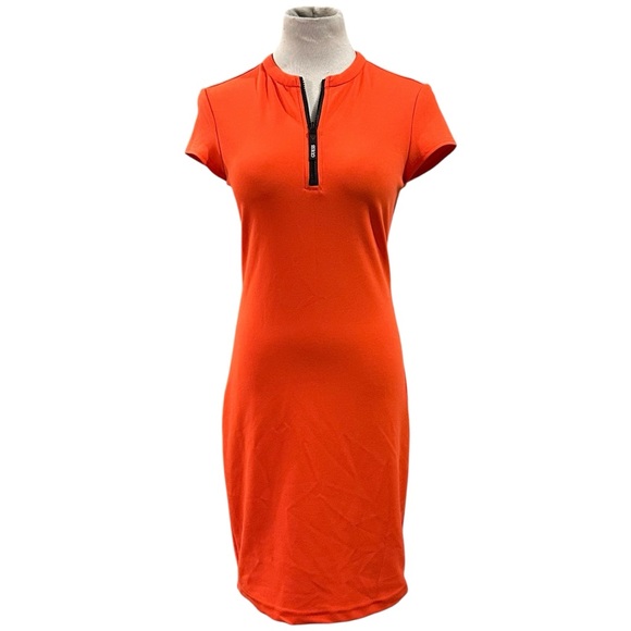 Guess Dresses & Skirts - Guess Coral Orange 1/4 Zip Front Short Sleeve Midi Dress - Size Small